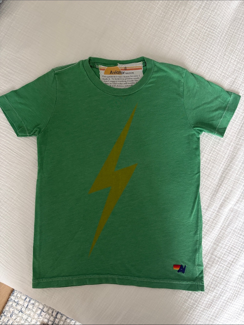 Aviator Nation Kids Green Tee with Gold Lightning Bolt